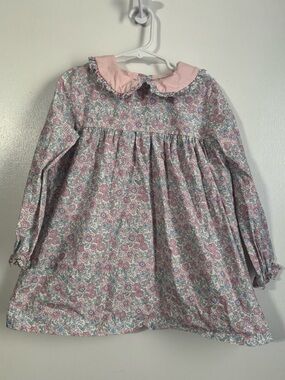 Girls' Floral Long-Sleeve top with Pink Peter Pan Collar